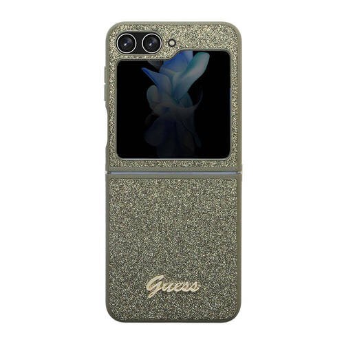 Galaxy Z Flip 5 Uyumlu Kılıf Guess Orjinal Lisanslı Yazı Logolu Glitter Flakes Kapak Haki