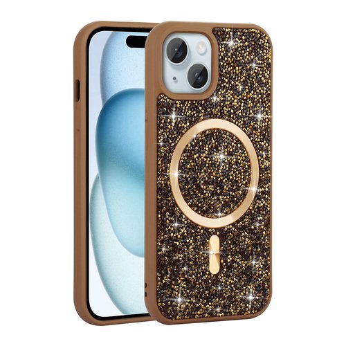 iPhone 13/14 Kılıf Pırlanta Taşlı Tasarımlı Magsafe Şarj Özellikli Mozaik Silikon Kapak