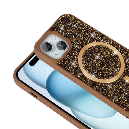 iPhone 13/14 Kılıf Pırlanta Taşlı Tasarımlı Magsafe Şarj Özellikli Mozaik Silikon Kapak