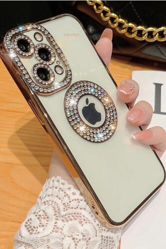 Apple iPhone 13 Pro Kılıf Şeffaf Lüx Taşlı Süslemeli Kamera Korumalı Silikon