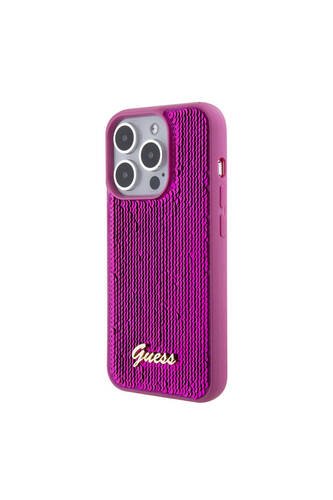 iPhone 15 Pro Max Kılıf Guess Lisans Pullu Arka Yüzey Metal Yazı Logolu Sequin Script Pembe