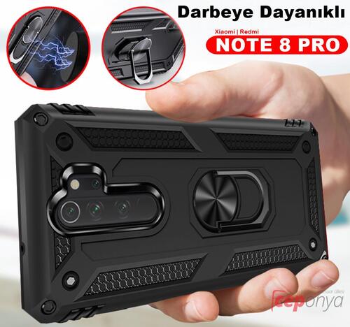 Xiaomi Redmi Note 8 Pro Yüzüklü Standlı Manyetiklli Zırh Kılıf