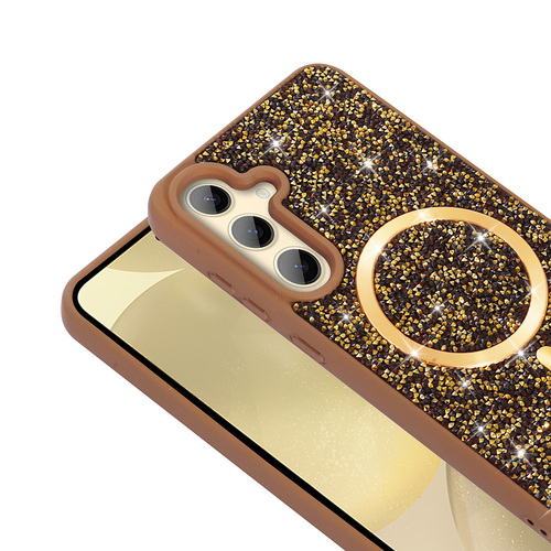 Galaxy S25 FE Kılıf Pırlanta Taşlı Tasarımlı Magsafe Şarj Özellikli Mozaik Silikon Kapak