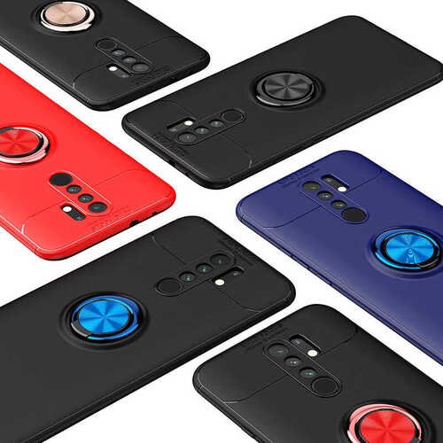 Xiaomi Redmi 9 Kılıf Yüzüklü Standlı Manyetikli Silikon Kılıf