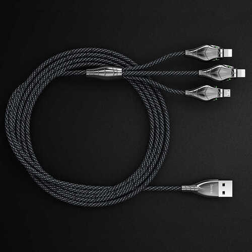 Benks D27 Snake 3 in 1 USB Kablo Lightning + Lightning + Micro 3A Hızlı Şarj Kablosu 150 cm