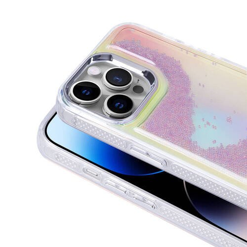 iPhone 14 Pro Max Kılıf Airbagli Renkli Arka Yüzey Hareketli Boncuk Tasarımlı Silikon Kapak