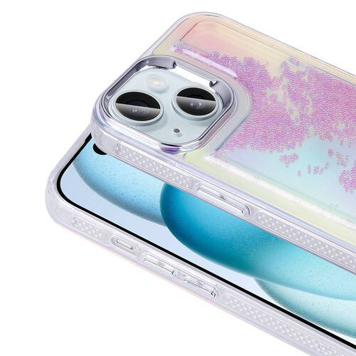 iPhone 15 Kılıf Airbagli Renkli Arka Yüzey Hareketli Boncuk Tasarımlı Silikon Kapak