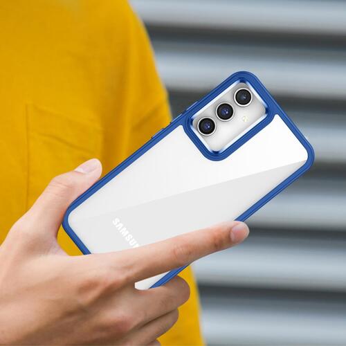 Galaxy A14 Kılıf Akrilik Kaplama Şeffaf Renkli Lens Koruma Çerçeveli Moda Luxury Kapak
