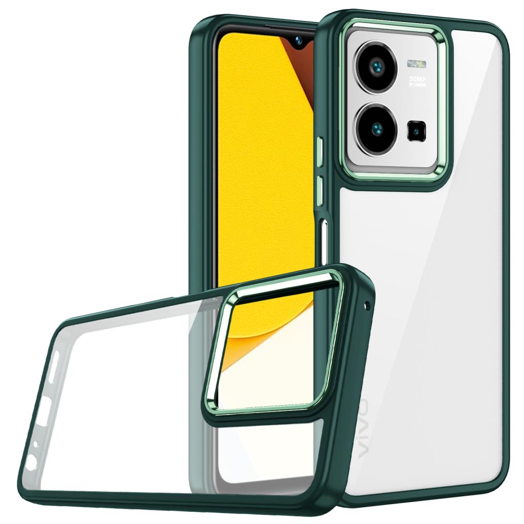 Vivo Y35 Kılıf Akrilik Kaplama Şeffaf Renkli Lens Koruma Çerçeveli Moda Luxury Kapak