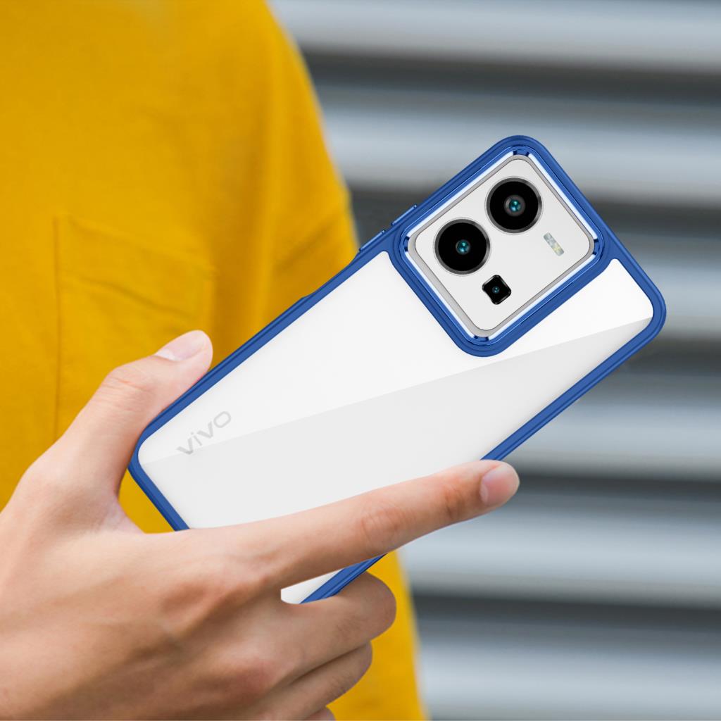 Vivo Y35 Kılıf Akrilik Kaplama Şeffaf Renkli Lens Koruma Çerçeveli Moda Luxury Kapak