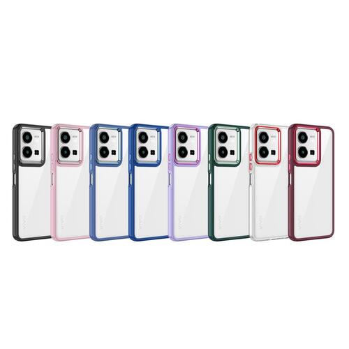 Vivo Y35 Kılıf Akrilik Kaplama Şeffaf Renkli Lens Koruma Çerçeveli Moda Luxury Kapak