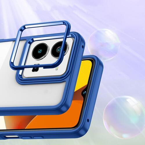 Vivo Y35 Kılıf Akrilik Kaplama Şeffaf Renkli Lens Koruma Çerçeveli Moda Luxury Kapak