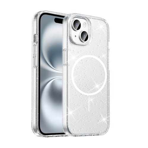 iPhone 13 Kılıf Magsafe Şarj Özellikli Parlayan Simli Şeffaf Glowing Glittery Transparent Kapak