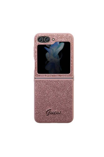 Galaxy Z Flip 5 Uyumlu Kılıf Guess Lisanslı Yazı Logolu Glitter Script Kapak Pembe