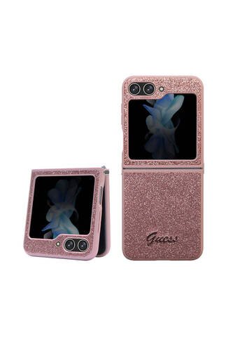 Galaxy Z Flip 5 Uyumlu Kılıf Guess Lisanslı Yazı Logolu Glitter Script Kapak Pembe