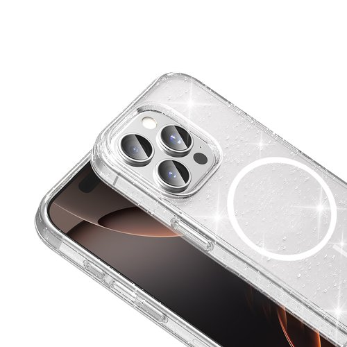 iPhone 14 Pro Max Kılıf Magsafe Şarj Özellikli Parlayan Simli Şeffaf Glowing Glittery Transparent Kapak
