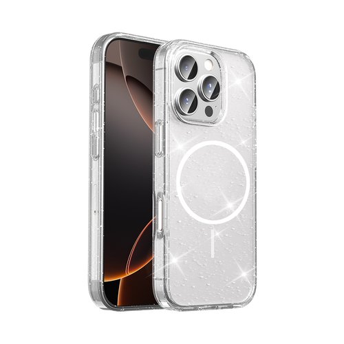 iPhone 16 Pro Kılıf Magsafe Şarj Özellikli Parlayan Simli Şeffaf Glowing Glittery Transparent Kapak