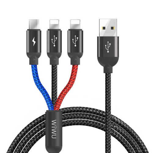Wiwu YZ100 2 Lightning + 1 Micro Usb Hızlı Şarj Kablo