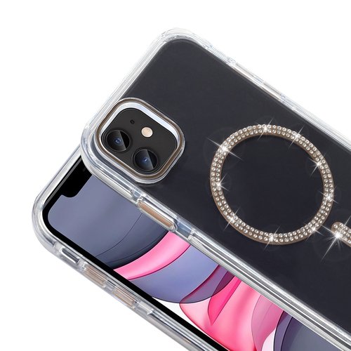 iPhone 11 Kılıf Taşlı Tasarım Magsafe Şarj Özellikli Glittering Design Silikon Kapak