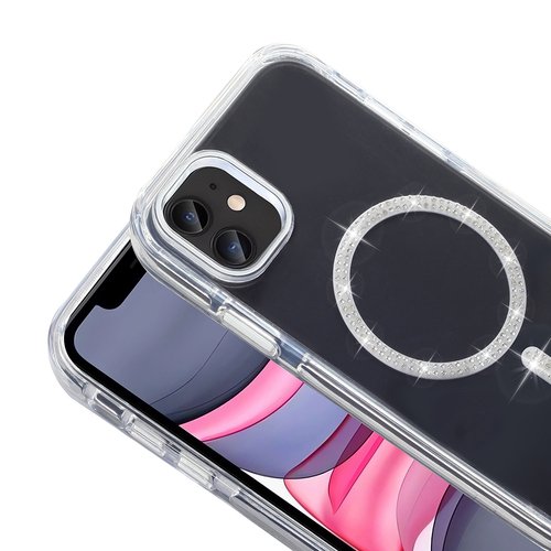 iPhone 11 Kılıf Taşlı Tasarım Magsafe Şarj Özellikli Glittering Design Silikon Kapak