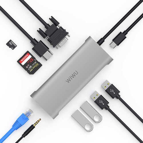 Wiwu Alpha 11 in 1 4 USB 3.0 1 DHMI 1 VGA 1 RJ45 Type-C 11 in 1 Hub