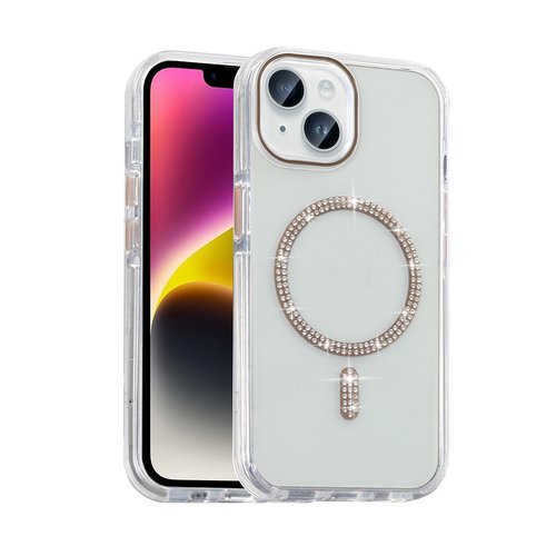 iPhone 14 Kılıf Taşlı Tasarım Magsafe Şarj Özellikli Glittering Design Silikon Kapak