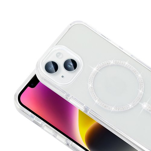 iPhone 14 Kılıf Taşlı Tasarım Magsafe Şarj Özellikli Glittering Design Silikon Kapak