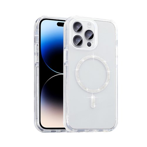 iPhone 14 Pro Max Kılıf Taşlı Tasarım Magsafe Şarj Özellikli Glittering Design Silikon Kapak