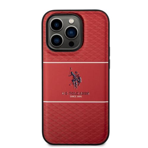 Apple iPhone 14 Pro Max Kılıf U.S. POLO ASSN. Deri Şeritli Logo Dizayn Kapak