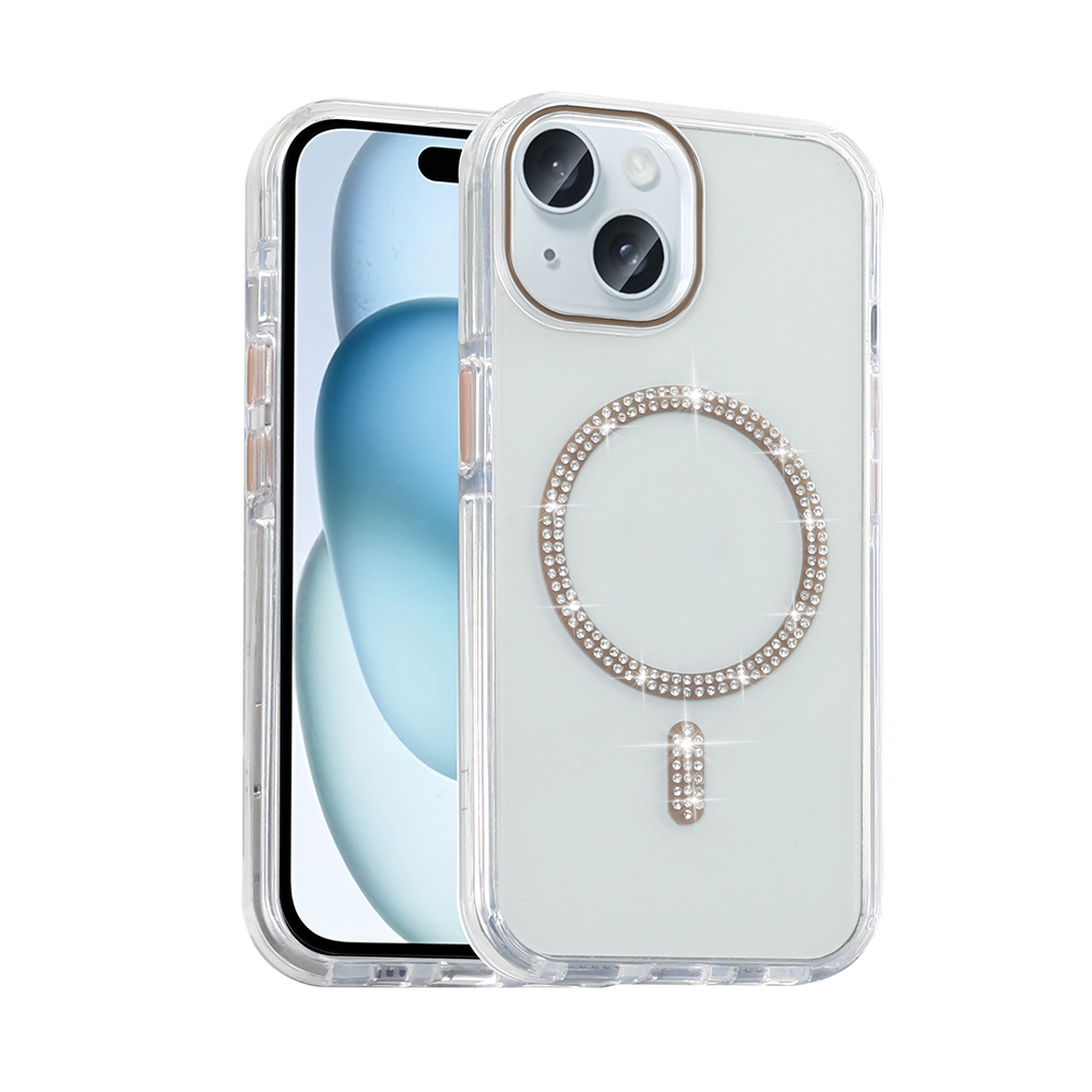 iPhone 15 Kılıf Taşlı Tasarım Magsafe Şarj Özellikli Glittering Design Silikon Kapak