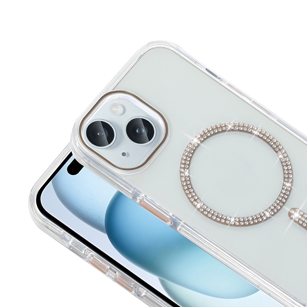 iPhone 15 Kılıf Taşlı Tasarım Magsafe Şarj Özellikli Glittering Design Silikon Kapak