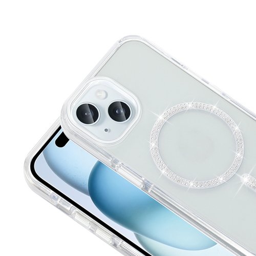 iPhone 15 Kılıf Taşlı Tasarım Magsafe Şarj Özellikli Glittering Design Silikon Kapak