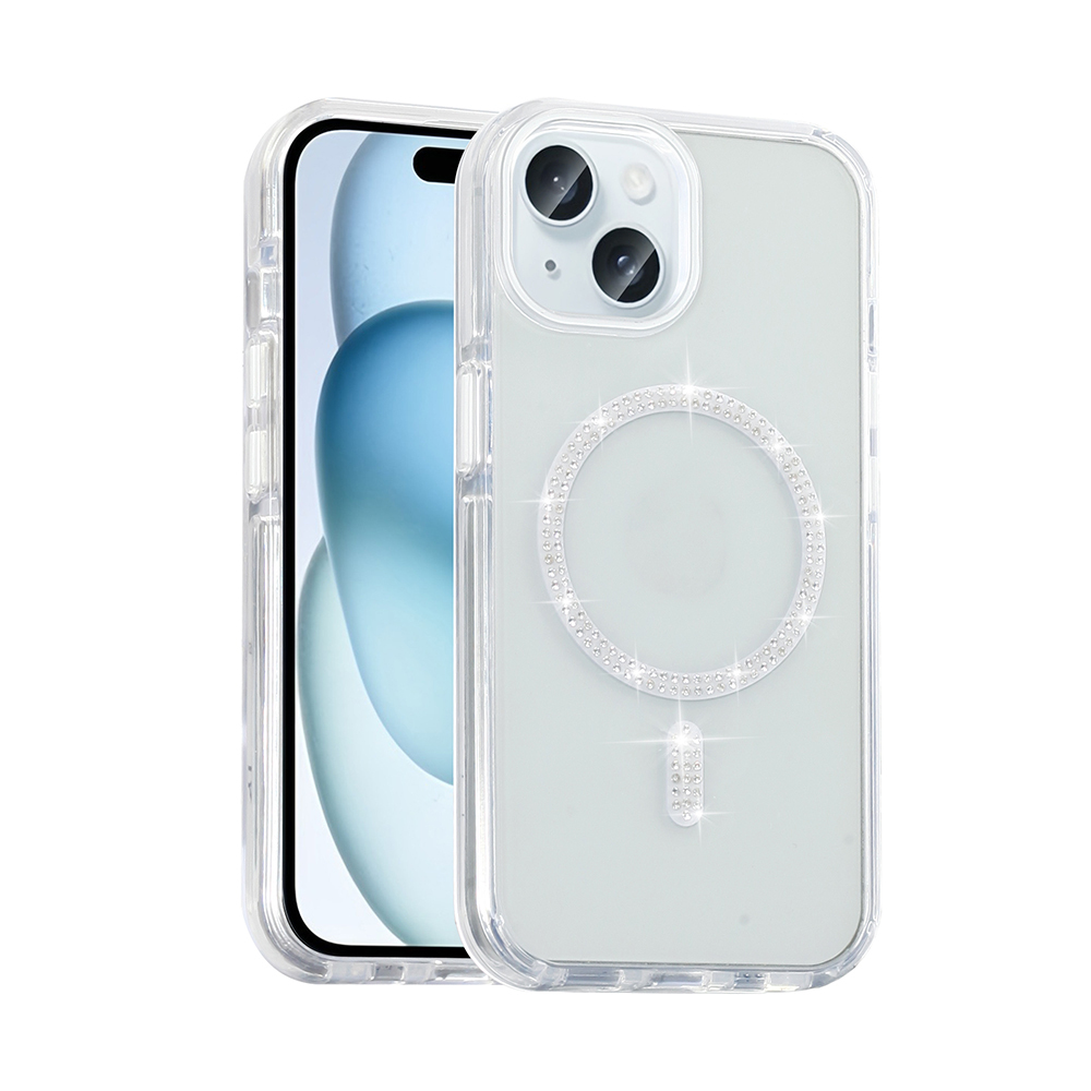 iPhone 15 Plus Kılıf Taşlı Tasarım Magsafe Şarj Özellikli Glittering Design Silikon Kapak