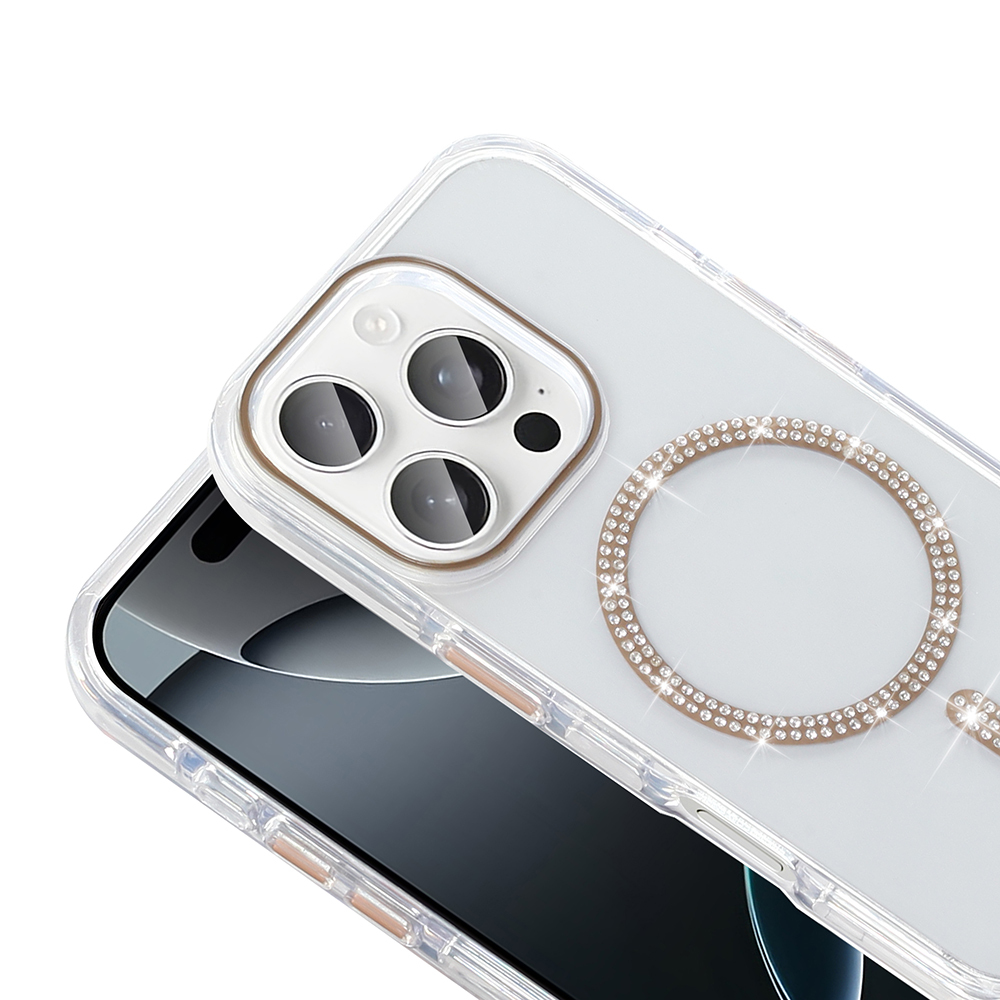 iPhone 15 Pro Kılıf Taşlı Tasarım Magsafe Şarj Özellikli Glittering Design Silikon Kapak