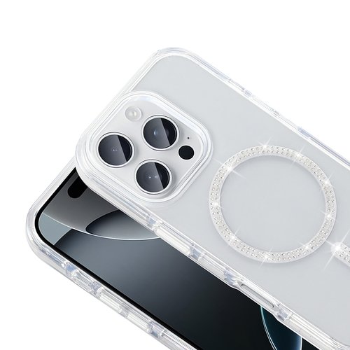 iPhone 15 Pro Kılıf Taşlı Tasarım Magsafe Şarj Özellikli Glittering Design Silikon Kapak