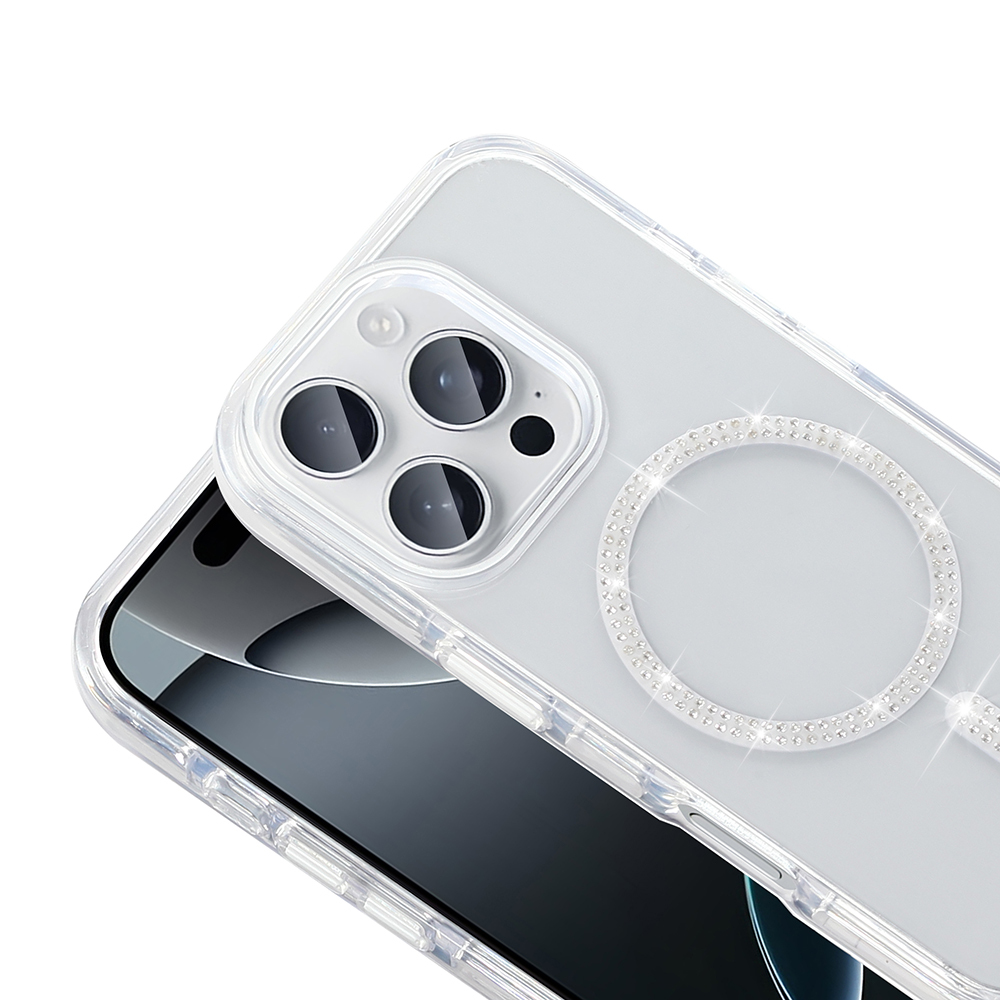 iPhone 15 Pro Max Kılıf Taşlı Tasarım Magsafe Şarj Özellikli Glittering Design Silikon Kapak