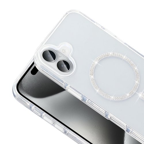 iPhone 16 Plus Kılıf Taşlı Tasarım Magsafe Şarj Özellikli Glittering Design Silikon Kapak