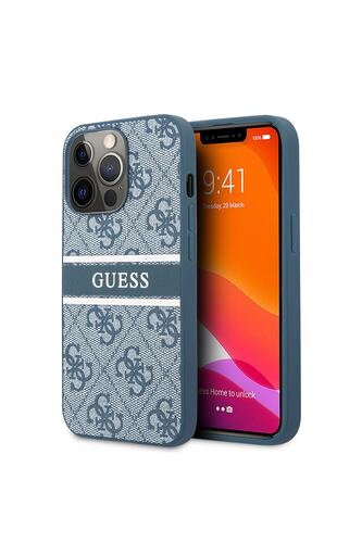 iPhone 14 Pro Uyumlu Kılıf GUESS PU Deri Çizgili Logo Dizaynlı Kapak