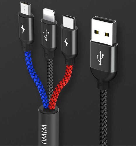 Wiwu YZ102 Lightning + Micro + Type-C 3 in 1 Usb Kablo