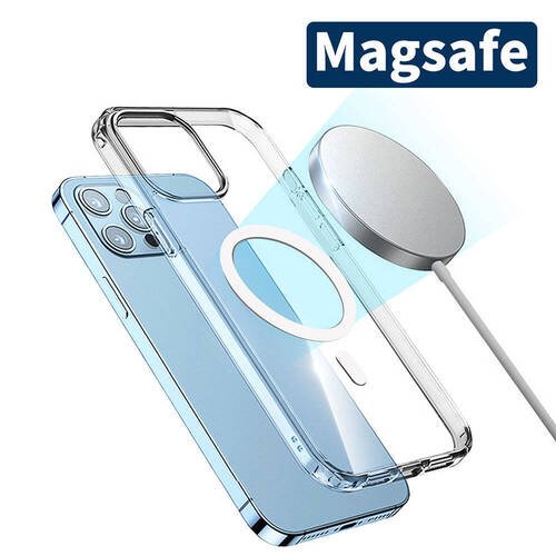 iPhone 15 Pro Max Kılıf Magsafe Şarj Özellikli Şeffaf Sert PC Embos Kapak