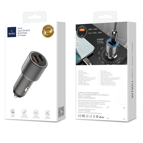 Wiwu 2.4A 3.0 USB ve PD Hızlı Şarj Çıkışlı Led Işıklı Araç Şarjı