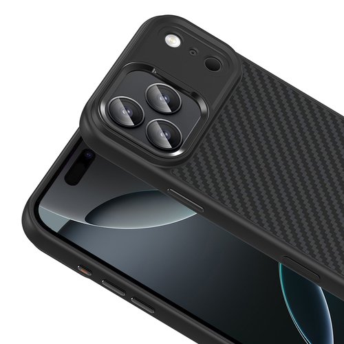 iPhone 17 Pro Kılıf MagSafe Şarj Özellikli Karbon Fiber Görünümlü Truva Silikon Kapak