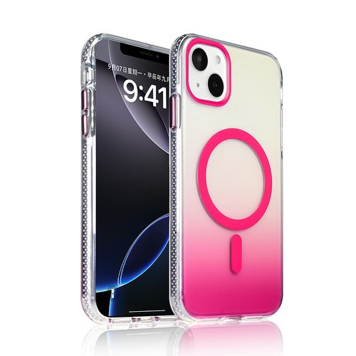 iPhone 15 Kılıf Magsafe Şarj Özellikli Transparan Renk Geçişli Gradient Luxury Kapak