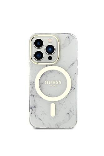 iPhone 14 Pro Max Uyumlu Kılıf GUESS Magsafe Şarj Özellikli Mermer Desenli Kapak