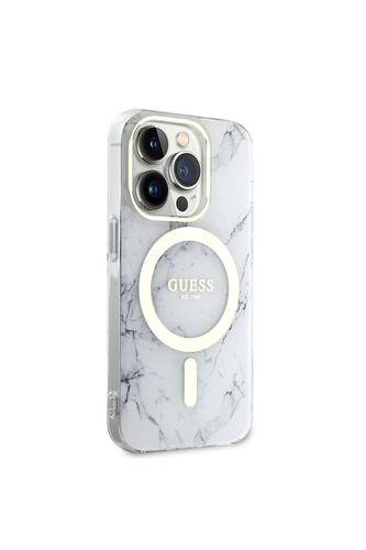 iPhone 14 Pro Uyumlu Kılıf GUESS Magsafe Şarj Özellikli Mermer Desenli Kapak