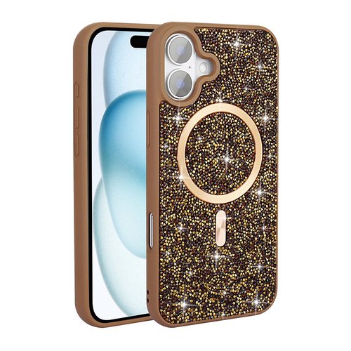 Apple iPhone 17 Kılıf Pırlanta Taşlı Tasarımlı Magsafe Şarj Özellikli Mozaik Silikon Kapak