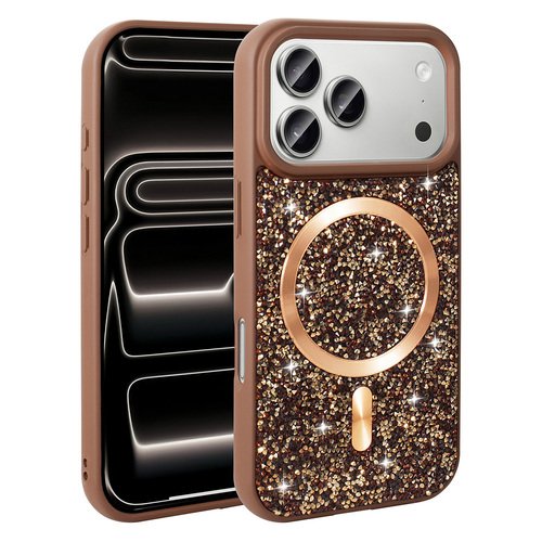 Apple iPhone 17 Pro Kılıf Pırlanta Taşlı Tasarımlı Magsafe Şarj Özellikli Mozaik Silikon Kapak