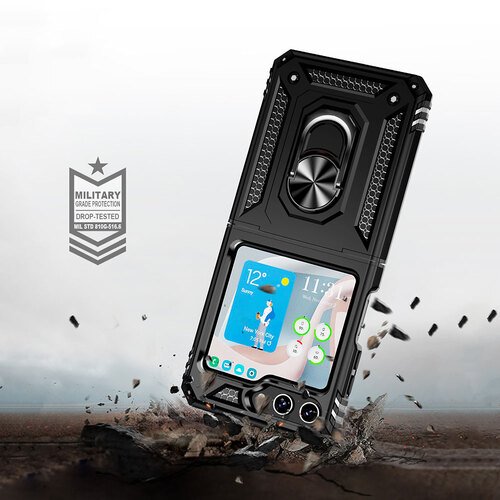 Galaxy Z Flip 5 Kılıf Yüzüklü Standlı Manyetikli Armor Zırh