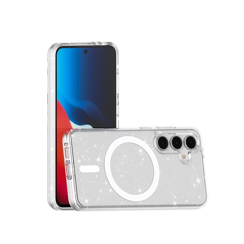 Galaxy S24 FE Kılıf Magsafe Şarj Özellikli Parlayan Simli Saydam Renkli Allstar Kapak