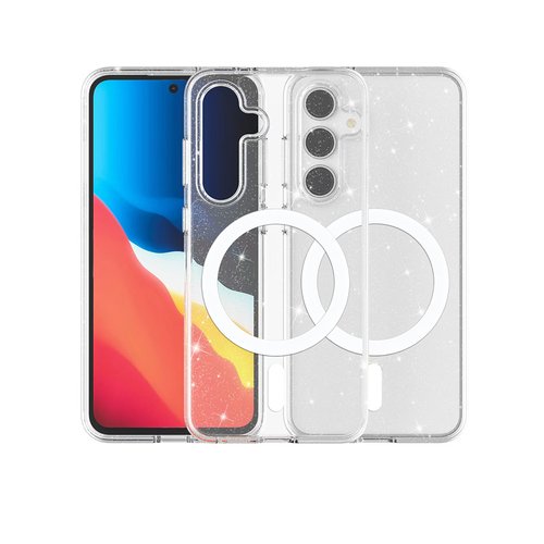 Galaxy S24 FE Kılıf Magsafe Şarj Özellikli Parlayan Simli Saydam Renkli Allstar Kapak